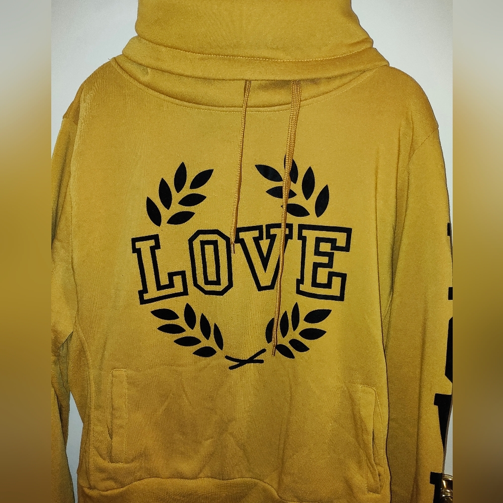 Yellow Hoodie with Love Print - Picture 1 of 4